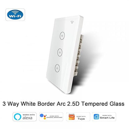WiFi Smart Touch Wall Light Switch Glass Panel Wireless Remote Control by Mobile Smart Life APP Anywhere Compatible with Alexa,Timing Function No Hub RequiredTuya Smart Assistant (3 Gang White)