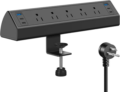Jgstkcity Desk Clamp Power Strip USB C,40W Total Fast Charging Station,4 PD 20W USB C Ports,Desk Edge Mount Surge Protector,5 Outlets,Fit 1.96" Tabletop Edge,ETL Listed (Pack of 15)