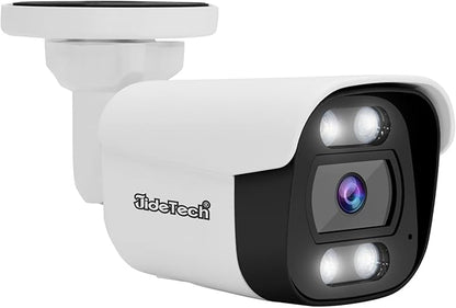 JideTech 4K 8MP PoE IP Bullet Security Camera Outdoor, 110° Wide Angle 2.8mm Lens, Human/Vehicle Motion Detection, 98ft IR, Full Color Night Vision,Two-Way Talk, Built-in Mic, Blue Irs, for Onvif NVR