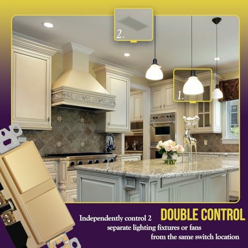 ENERLITES Gold Double Paddle Decorator Single Pole Switch, 15A, 1 Pack