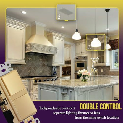 ENERLITES Gold Double Paddle Decorator Single Pole Switch, 15A, 1 Pack