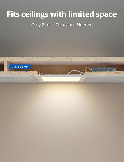 2 Pack 8 Inch Square LED Recessed Ceiling Light 5CCT Selectable for Kitchen Retrofit, Slim Canless Wafer Downlight IC Rated for Bathroom, 18W Dimmable 1440LM for Porch ETL FCC