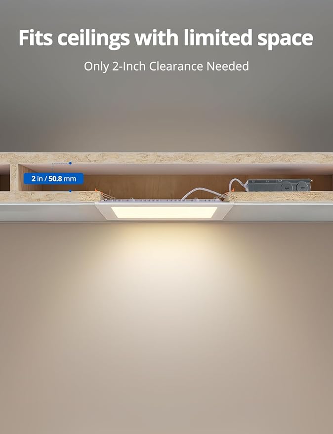 6 Pack 8 Inch Square LED Recessed Ceiling Light 5CCT 2700K - 5000K for Kitchen Retrofit, Ultra Thin Canless Wafer Downlight Damp Rated for Bathroom, 18W Dimmable 1440LM for Basement ETL FCC