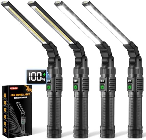 4Pack Magnetic Rechargeable LED Work Light/Flashlight for Mechanics