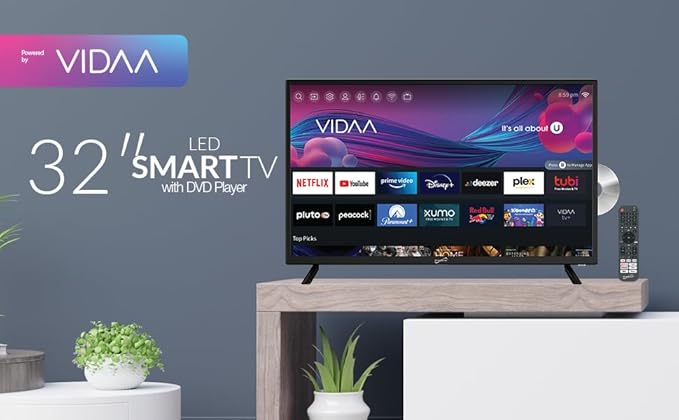 Supersonic SC-3226SDVD 32-inch LED Smart HDTV w/DVD Player, ATSC & NTSC System, 3X HDMI, 1080p, WiFi, USB, Multi Language OSD, AC/DC Compatible for Home, Kitchen, or RV Camper, DC Car Cord Included