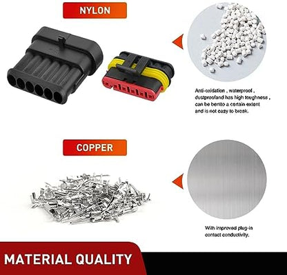 Nilight 260PCS 6 Pin Electrical Connector ‎Plug with Male Female Terminals