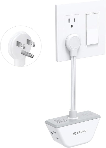 TROND Flat Outlet Extender with 6 Inch Cord for Tight Spaces | 3 Way Angled Plug Extension Outlet Adapter, Cruise Ship Essentials, Small Multiple Plug Splitter for Home Office, White
