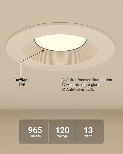 Sunco 16 Pack 6 Inch LED Recessed Light, Retrofit Downlight Can Lights for Ceiling, Baffle Trim, 1050 LM, 13W (75W Equivalent), Selectable CCT 2700K/3000K/3500K/4000K/5000K, Dimmable, Damp Rated UL.