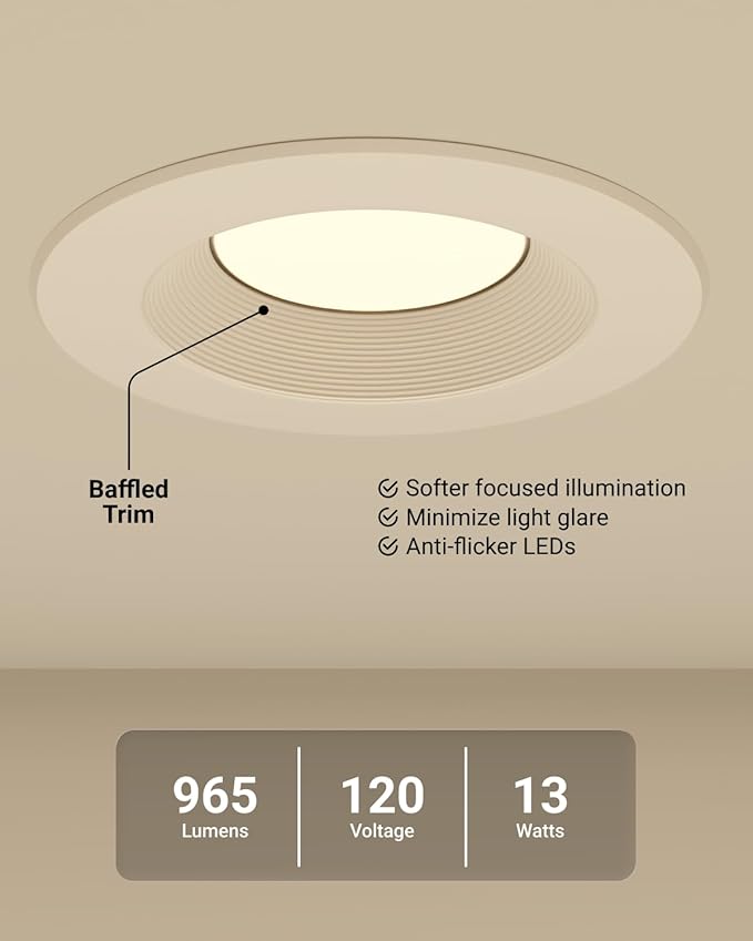 Sunco 96 Pack 6 Inch LED Recessed Light, Retrofit Downlight Can Lights for Ceiling, Baffle Trim, 1050 LM, 13W (75W Equivalent), Selectable CCT 2700K/3000K/3500K/4000K/5000K, Dimmable, Damp Rated UL