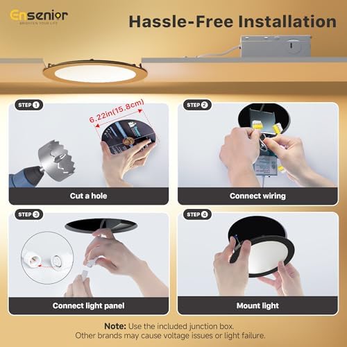 Ensenior 16 Pack 6 Inch LED Recessed Ceiling Light, Dimmable, 2700K-5000K 5CCT, 1200LM 12W 120V, High Brightness Canless Wafer Downlight, Black - ETL&FCC&IC