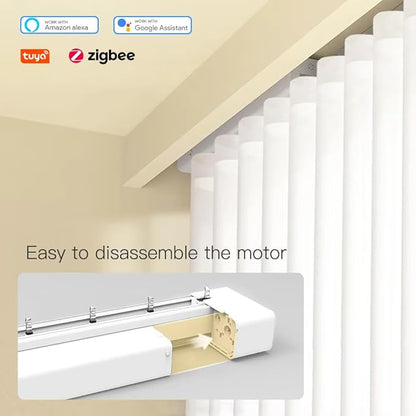 ZigBee Motorized Vertical Blinds Track for Sliding Glass Doors, Smart Curtains Rod, 2.5N High Torque Quiet Motor, Works with Alexa & Google Home Patio Door Replacement (3.5 Meters (137.8 inches))