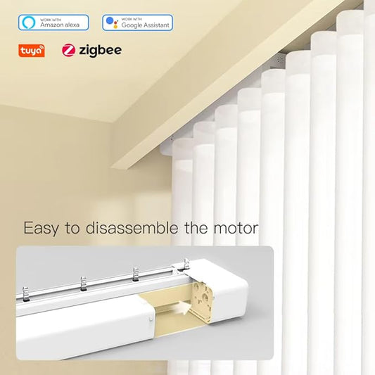 ZigBee Motorized Vertical Blinds Track for Sliding Glass Doors, Smart Curtains Rod, 2.5N High Torque Quiet Motor, Works with Alexa & Google Home Patio Door Replacement (5.0 Meters (196.8 inches))