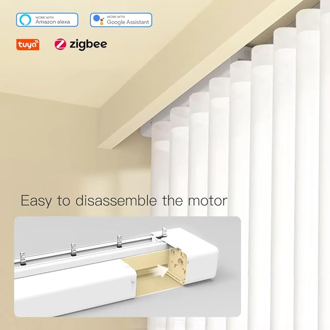 ZigBee Motorized Vertical Blinds Track for Sliding Glass Doors, Smart Curtains Rod, 2.5N High Torque Quiet Motor, Compatible with Alexa & Google Home Patio Door Replacement (2.0 Meters (78.7 inches))