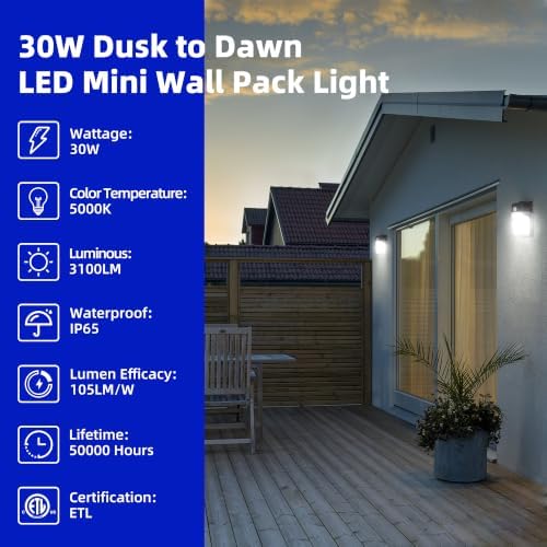 hykolity 30W LED Wall Pack Light with Dusk to Dawn Photocell, 3450LM 5000K
