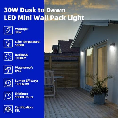 hykolity 30W LED Wall Pack Light with Dusk to Dawn Photocell, 3450LM 5000K