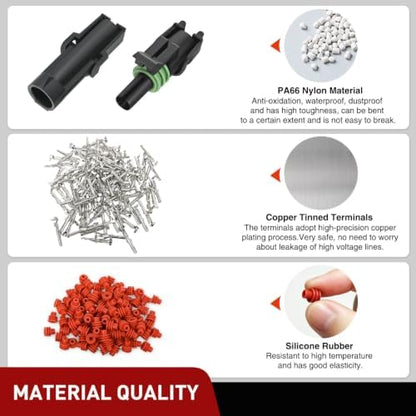 Nilight 60PCS 10 Kits 1 Pin Waterproof Automotive Electrical Connector Kit