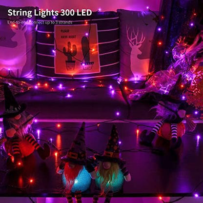 300 LED Halloween String Lights, 98.5FT with 8 Modes, Waterproof, Plug in for Indoor/Outdoor Party Decorations (Purple & Orange)