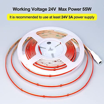 24V COB LED Strip Light Red 5M/16.4ft 2400LEDs IP20 Not Waterproof