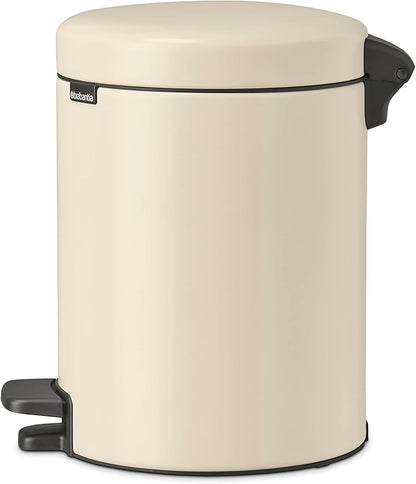 Brabantia New Icon Step Trash Can (1.3 Gal/Soft Beige) Soft Closing Kitchen Garbage/Recycling Can with Removable Bucket