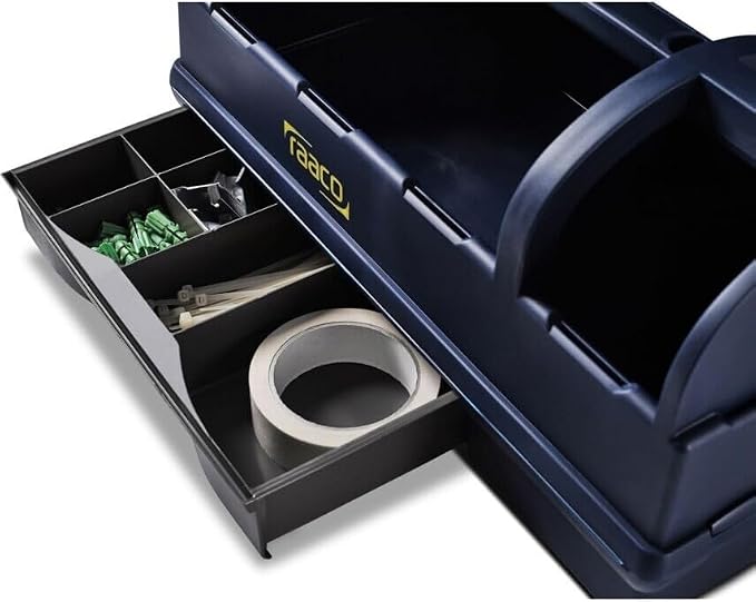 Raaco Open Portable Tool Box Organizer with Handle - Hand-Held Storage | Plastic Polypropylene Toolbox with 3 Compartments & Built-in Drawer, Hand-Held Storage Carrier, 55 lb Load Capacity, workshop