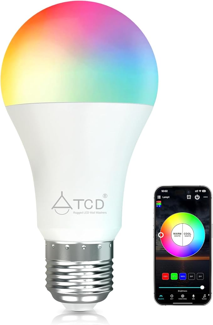 Smart Light Bulbs Dimmable, 9W E26 LED Smart Bulb Music Sync RGB Color Changing 2700-6500K Tunable White, RGBCW Bluetooth Light Bulb with App Control for Party Home 60W Equivalent 1 Pack