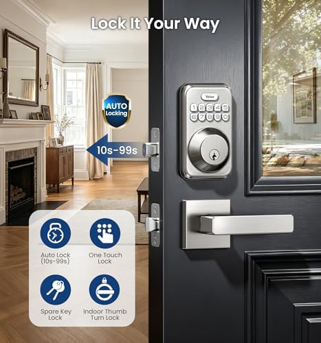 Veise DK01-B Keyless Entry Deadbolt Lock with Handle Set, Satin Nickel