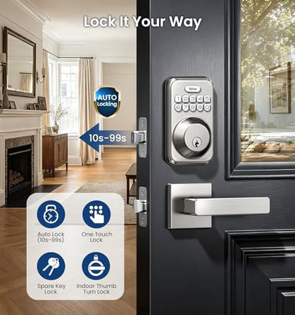 Veise DK01-B Keyless Entry Deadbolt Lock with Handle Set, Satin Nickel