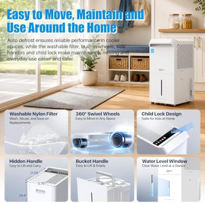 Dehumidifier for Basement, Home and Garage, Max 140 Pint/Day 6,000 Sq.Ft