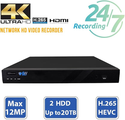 GW Security 32 Channel 4K NVR 8MP AI Human & Vehicle Detection Security Camera System with 32 UHD 4K 2160P Microphone PoE Outdoor/Indoor Weatherproof IP Security Dome Cameras