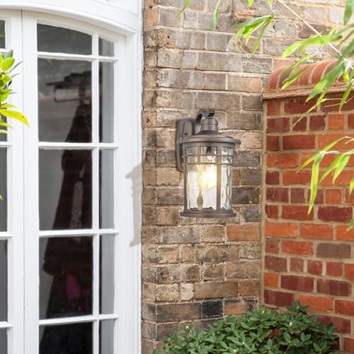 Darkaway Outdoor Wall Light Fixture,14.57inch Large Outside Porch Lights Wall Mounted Water Ripple Glass Exterior Waterproof Lantern Modern Wall Sconce Lighting for Front Door Yard Patio