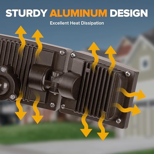 LUTEC 75W 8000 Lumen Floods Light Outdoor, Switch Controlled LED Security Lights with 3 Adjustable Heads, 5000K Daylight, IP65 Waterproof Exterior Flood Light for Outside Garage, Yard, Patio-Brown