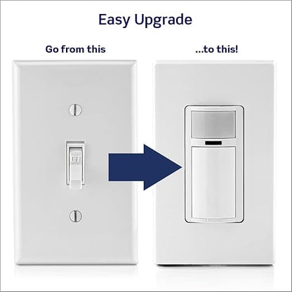 Leviton Motion Sensor Light Switch, Motion Activated, Auto-On/Auto-Off or Manual-On, 2A, No Neutral Wire Required, Single Pole, DOS02-LW, White