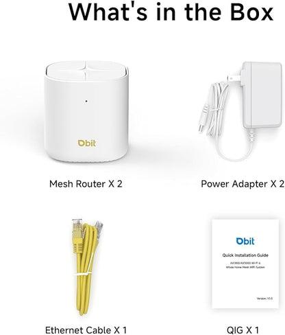 DBIT AX1800 WiFi 6 Whole Home Mesh Wi-Fi System, Dual-Band Coverage up to 4,000 sq. ft. and 150 Devices, Replaces Wireless Router and Extender, 2 Gigabit Ports per Unit, Easy Setup (D-MAX5, 2-Pack)