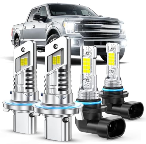 Marsauto H13 H10 LED Light Bulbs Combo 60,000 Lumens 6500K White, 1:1 Size 9008/H13 9145/H10 LED Fog Light Bulbs Combo for 2004-2014 Ford F-150, 2005-2020 F250/F350, 2005-2009 Dodge Dakota, Pack of 4