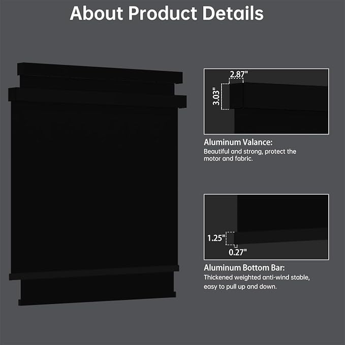 Motorized Blinds with Remote, Blackout Smart Blinds for Windows Automatic Roller Shades Compatible with Alexa, Motorized Shades Customized for Bedroom Home Office (Blackout-Fabric Black)