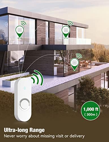 AIDA Lighted Wireless Doorbell for Home, Waterproof Battery Doorbell Wireless 1,000ft Range, 5 Volume Levels with 58 Chimes & LED Flash on Receiver (White, 1 Button & 1 Receiver)