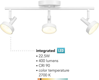 Globe Electric 64000008 19" 3-Light 22.5W Dimmable LED Integrated Track Lighting, Matte White, Lighting for Kitchen, Bathroom, Bedroom, or Dining Room, Living Room Ceiling Lights, Light Fixture