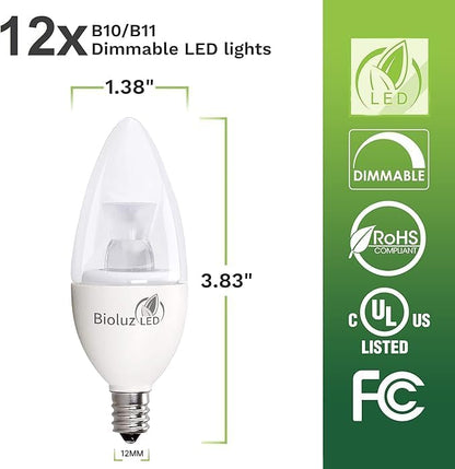Bioluz LED Light Bulb 40 Watt Candelabra Bulbs 4.5W Dimmable Candelabra LED Bulbs C37 E12 Led Bulb,325 Lumens,120° Beam Angle 3000K Soft White LED Candle Light bulbs For Home Decor UL Listed Pack of 6