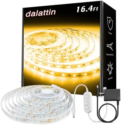 dalattin Warm White LED Strip Lights, 3000K Tunable Soft White Light Strip 16.4ft, Bright 300 LEDs, White Led Lights for Bedroom, Mirror, Kitchen Decoration