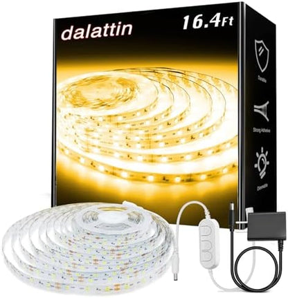 dalattin Warm White LED Strip Lights, 3000K Tunable Soft White Light Strip 16.4ft, Bright 300 LEDs, White Led Lights for Bedroom, Mirror, Kitchen Decoration