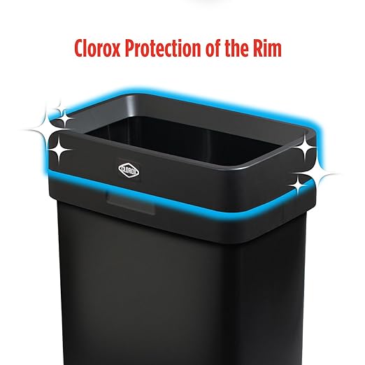 Clorox 13 Gallon Trash Can - 50L Slim Open Top Garbage Bin for Commercial Spaces, Kitchen, Office - Narrow Rectangular Black Stainless Steel Body with Hinged Rim Protection