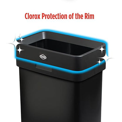 Clorox 13 Gallon Trash Can - 50L Slim Open Top Garbage Bin for Commercial Spaces, Kitchen, Office - Narrow Rectangular Black Stainless Steel Body with Hinged Rim Protection