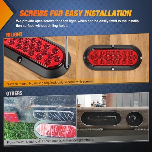 Nilight 6" Oval Trailer Tail Light 2PCS Red 24LED Running Stop Brake Lights