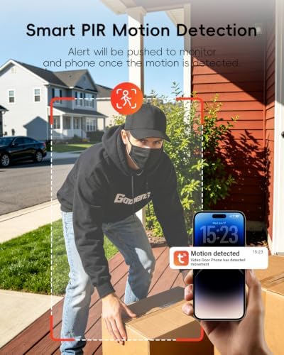 Smart Wireless Doorbell with Camera and 5-inch Monitor, WiFi Video Doorbell Intercom System with PIR Motion Detection, APP Control, Local Storage, No Subscription, Night Vision