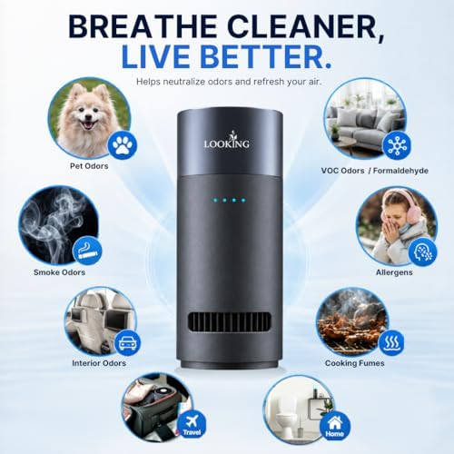LKT Ozone Generator for Car Odor Removal, Portable O3 Machine for Smoke & Pet Smell, Odor Eliminator for Car Interior, Auto Detailing, Room & Small Space Use, Timer Control