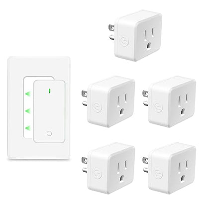NineLeaf Remote Plug in On Off Switch, Square Outlet Plug with Remote, Wireless On/Off Light Switch Wall Mounted, 15A/1500W, TUV Listed, No Wiring Needed, 500ft RF, for Lamps, Fans,1 Switch 5 Outlets