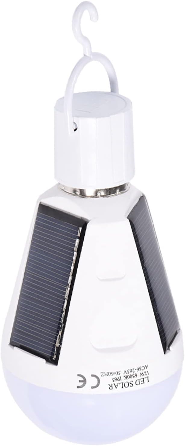 POCREATION Solar LED Light Bulb, Emergency Lamp 12W 1200mAh Battery IP65 Fast Charging 3 Panel E27 Base for Camping Power Outages Outdoor Indoor Use