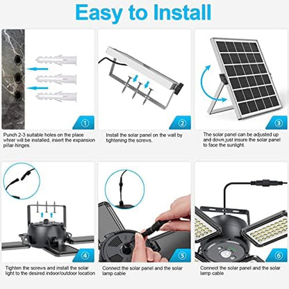 Latband Solar Pendant Light Outdoor Indoor Solar Powered Motion Sensor Shed Light,144LED 1200LM Daytime Work with 5 Lighting Modes Remote Control 4 Heads IP65 Waterproof for Garage Gazebo Barn