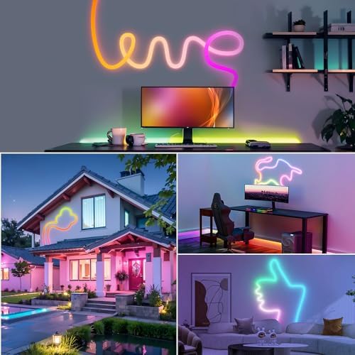 16.4FT WS2811 360 Degree Round Reticulate Neon LED Strip with Controller,RGB Nylon Flexible Dream Colorful Rope Light,Bedroom Indoor Outdoor Decoration,DC5V(No Adapter)