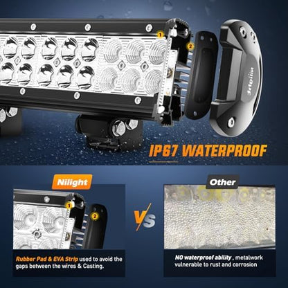 Nilight LED Light Bar 12 Inch 72W Spot Flood Combo Blue Beam Off Road Lights Fishing Hunting Emergency Deck Boat Work Lighting for Trucks UTV Pick-up Van Boat Tractor